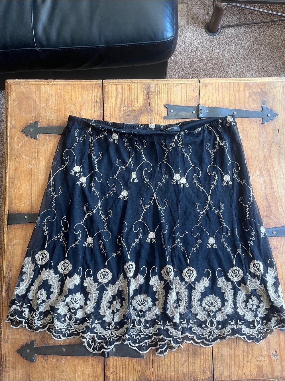 Lane Bryant Black A-Line Skirt with Cream Floral Embroidery